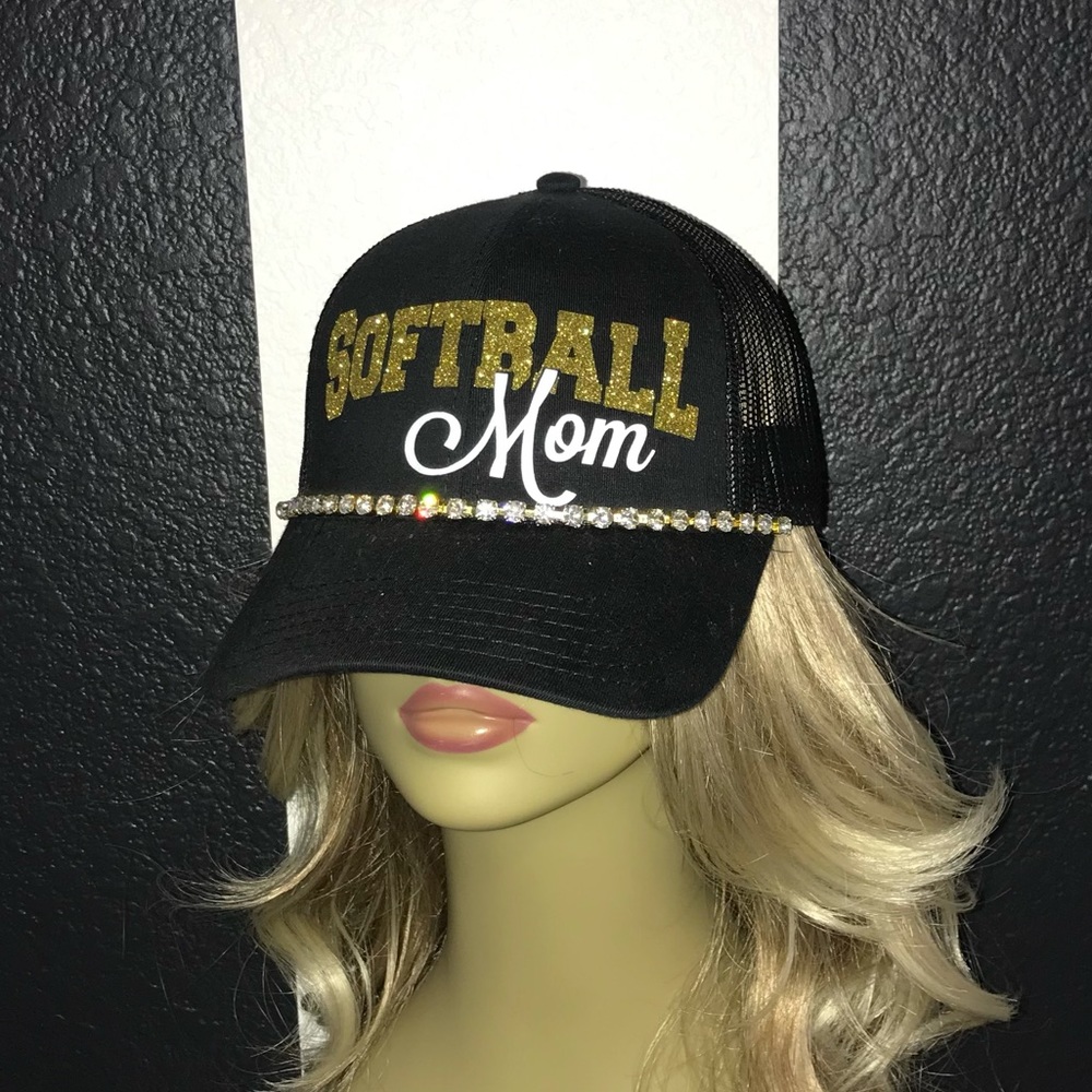 💖 SOFTBALL MOM rhinestone bedazzled baseball hat!